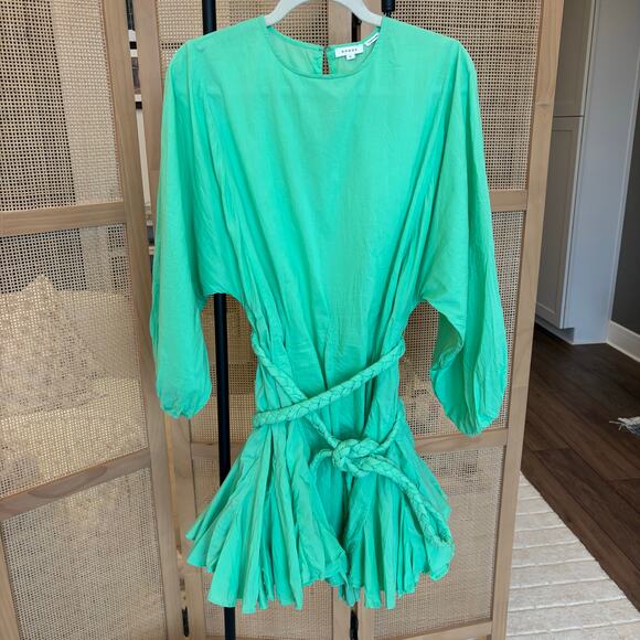 Rhode Ella Green Mini Dress pleated with belt long puffy sleeve size medium - Picture 3 of 8